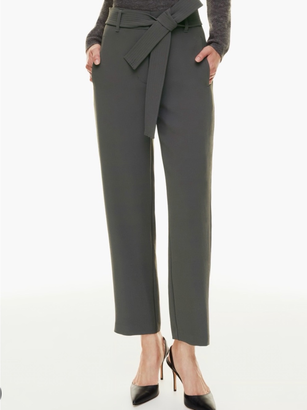 Wilfred High-Rise Tie-Waist Straight Leg Pants - Grey